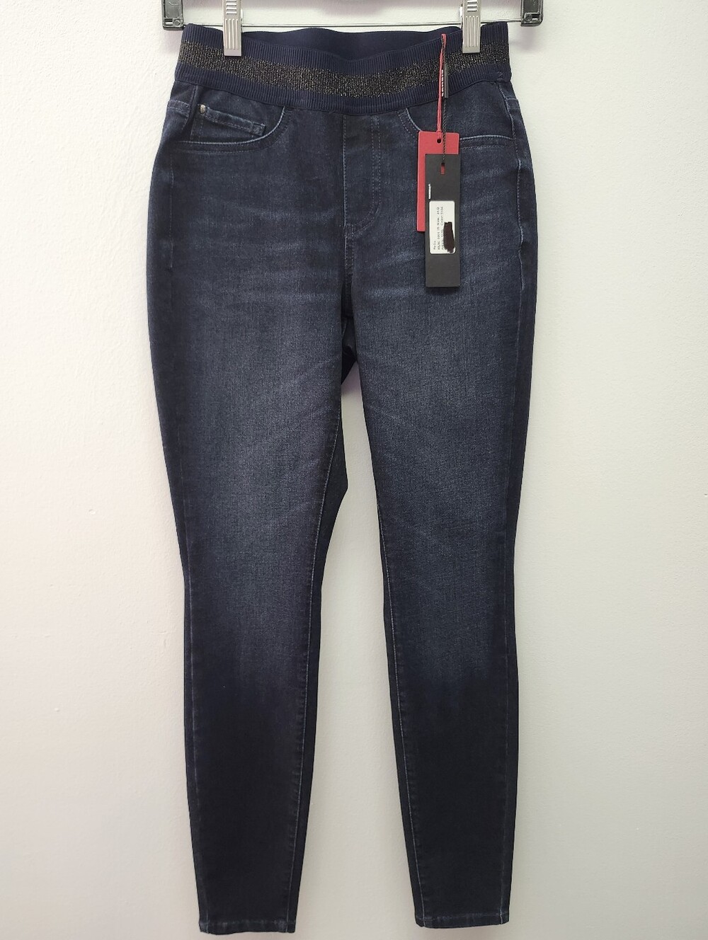 Elastic-Waist Skinny Jeans in Dark Navy